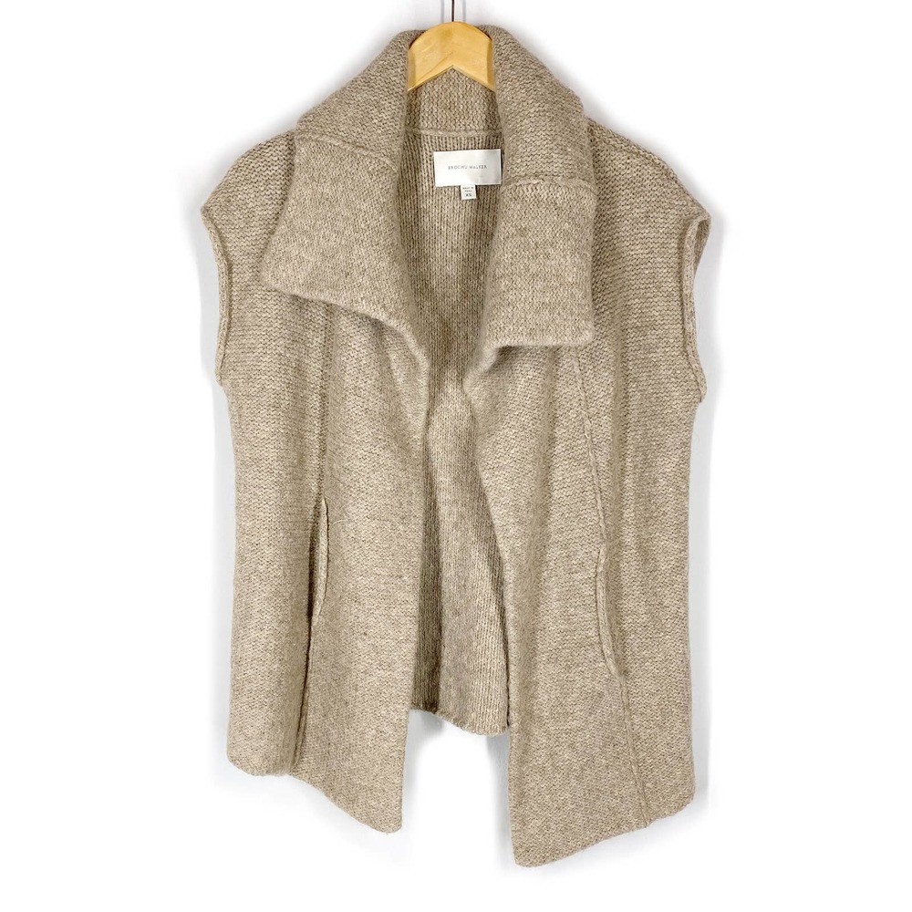Brochu Walker Sleeveless Cardigan Sweater Vest Beige Alpaca Chunky Cozy Fall XS